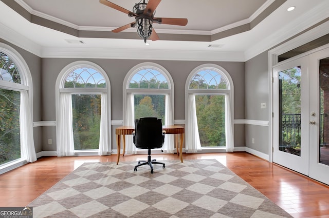 1575 Oak Mountain Rd, Shiloh, GA 31826 - home office with french doors, a healthy amount of sunlight, and a raised ceiling
