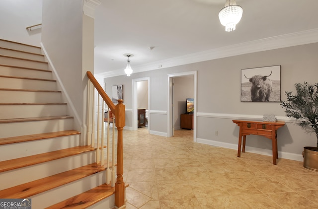 1575 Oak Mountain Rd, Shiloh, GA 31826 - staircase featuring ornamental molding and tile patterned floors