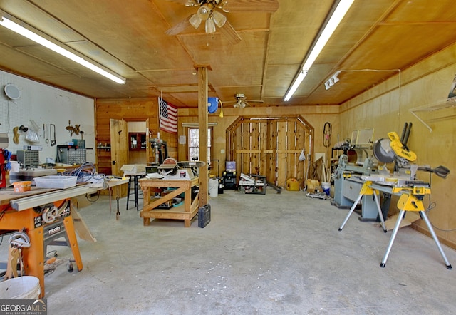 1575 Oak Mountain Rd, Shiloh, GA 31826 - miscellaneous room with a workshop area, ceiling fan, and concrete floors