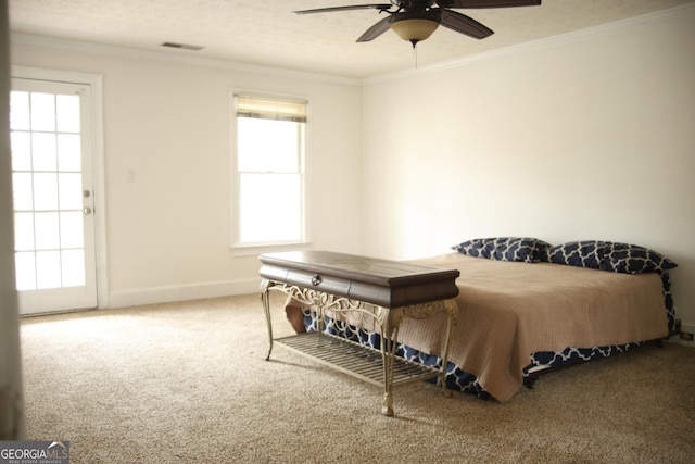 3348 Summit Turf Ln, Snellville, GA 30078 - bedroom featuring carpet floors, ornamental molding, multiple windows, and visible vents