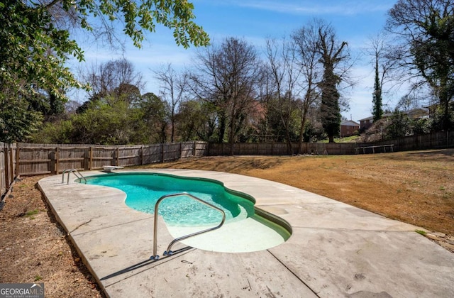 view of pool with a fenced in pool, a patio, and a fenced backyard