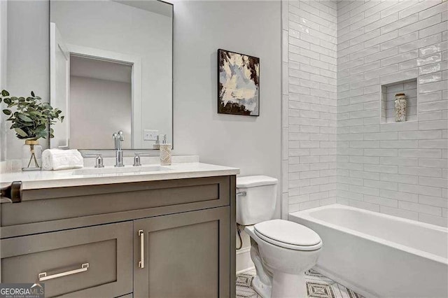 full bathroom with toilet, vanity, and bathtub / shower combination