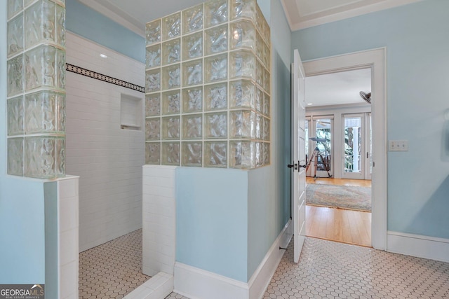 1108 E Mission Ln SE, Darien, GA 31305 - full bathroom featuring walk in shower and ornamental molding