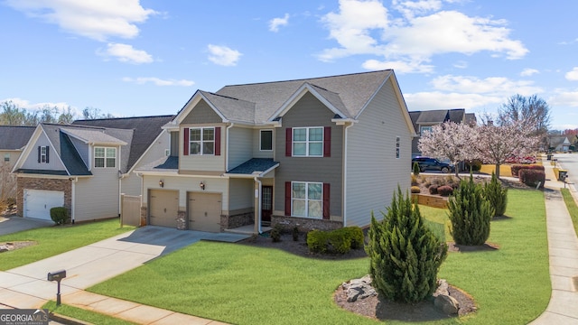 236 Village Park Dr, Newnan, GA 30265 - craftsman house with driveway, an attached garage, and a front lawn