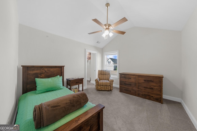 236 Village Park Dr, Newnan, GA 30265 - bedroom with lofted ceiling, carpet, baseboards, and ceiling fan