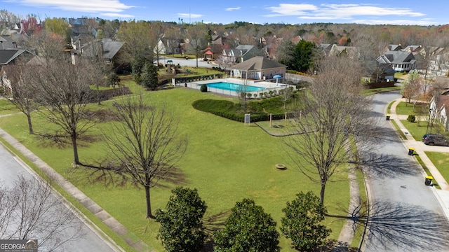 236 Village Park Dr, Newnan, GA 30265 - aerial perspective of suburban area featuring a pool area