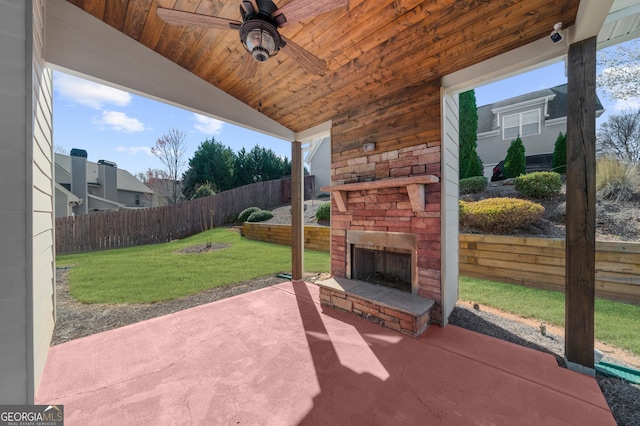 236 Village Park Dr, Newnan, GA 30265 - view of patio featuring an outdoor stone fireplace and ceiling fan
