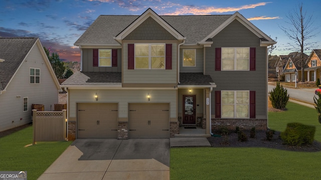 236 Village Park Dr, Newnan, GA 30265 - view of front facade with a garage, concrete driveway, a front lawn, and a shingled roof