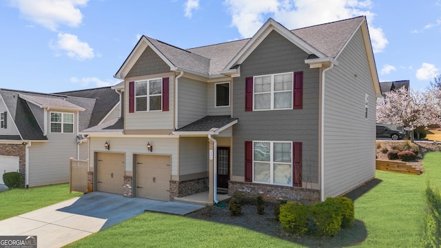 236 Village Park Dr, Newnan, GA 30265 - view of front of house featuring driveway, a front yard, a shingled roof, and a garage