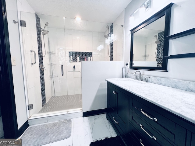 4436 Old Country Way, Snellville, GA 30039 - full bath featuring marble look tile flooring, a stall shower, and vanity