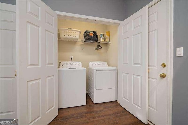 5381 Briar Creek Ln, Norcross, GA 30071 - laundry room with independent washer and dryer and dark wood finished floors