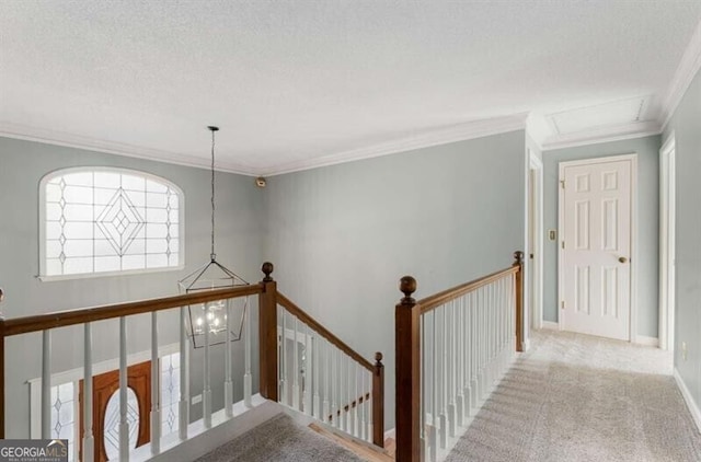 3672 Howell Wood Trl NW, Duluth, GA 30096 - hallway featuring an upstairs landing, baseboards, carpet, and ornamental molding