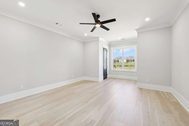 3057 Bold Springs Rd, Dacula, GA 30019 - unfurnished room with crown molding, ceiling fan, light wood finished floors, and recessed lighting