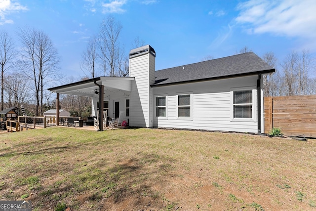 149 Pleasantdale Dr, Demorest, GA 30535 - back of property with a patio, a chimney, roof with shingles, and ceiling fan