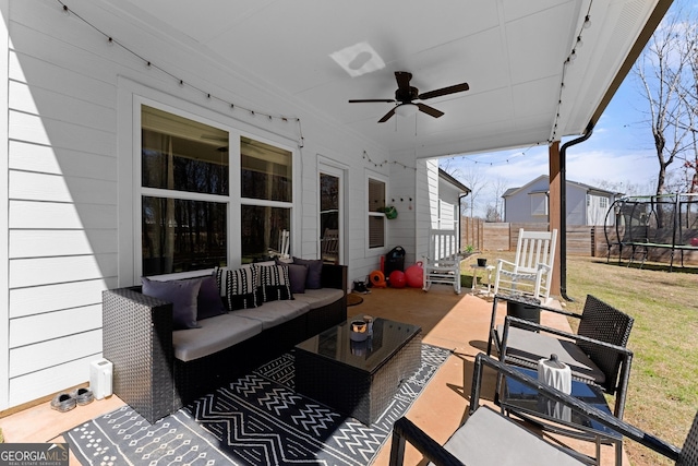 149 Pleasantdale Dr, Demorest, GA 30535 - view of patio featuring a trampoline, an outdoor hangout area, and ceiling fan