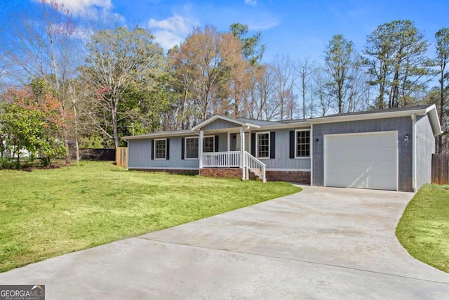 1833 Lost Mountain Rd, Powder Springs, GA 30127 - single story home featuring a front yard, a porch, a garage, and driveway