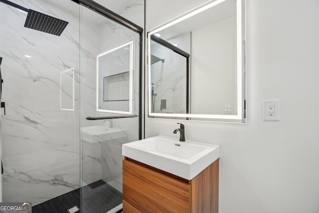7410 Fields Dr, Cumming, GA 30041 - bathroom with a marble finish shower and vanity