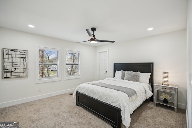 7410 Fields Dr, Cumming, GA 30041 - bedroom featuring recessed lighting, baseboards, carpet, and a ceiling fan
