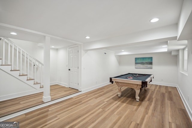 7410 Fields Dr, Cumming, GA 30041 - recreation room featuring recessed lighting, baseboards, wood finished floors, and billiards