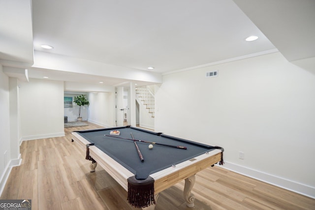 7410 Fields Dr, Cumming, GA 30041 - recreation room featuring visible vents, pool table, baseboards, and wood finished floors