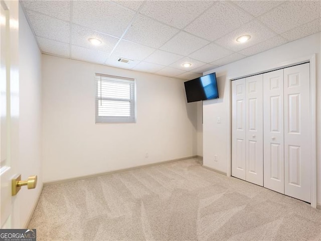 6041 Blackberry Ln, Buford, GA 30518 - unfurnished bedroom featuring carpet floors, a paneled ceiling, a closet, baseboards, and recessed lighting