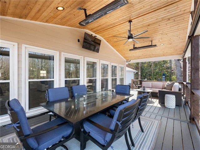 6041 Blackberry Ln, Buford, GA 30518 - wooden terrace featuring outdoor lounge area, ceiling fan, and outdoor dining space