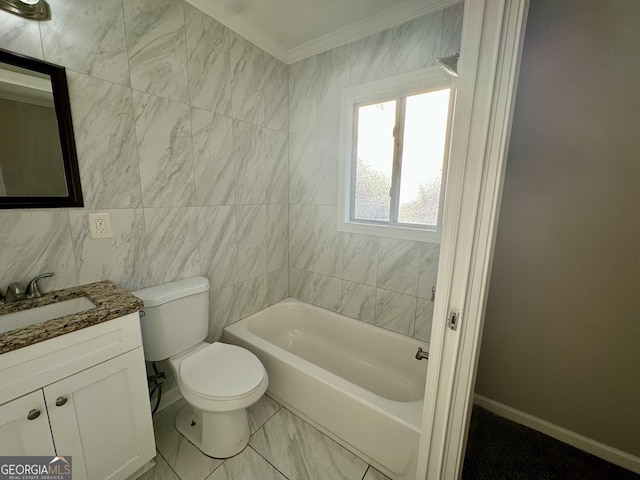 1380 Margarette Dr, Decatur, GA 30035 - full bath featuring toilet, crown molding, a bathtub, walk in shower, and vanity