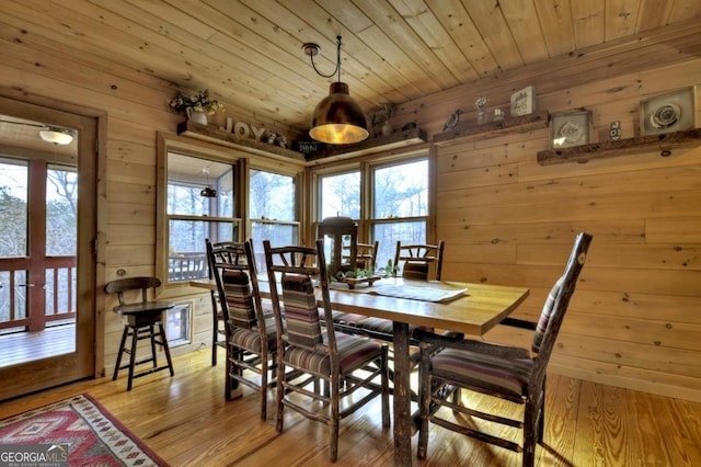 65 Weoka Ct, Ellijay, GA 30540 - dining area with wooden walls, light wood finished floors, and wood ceiling