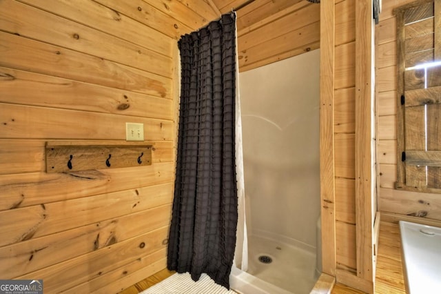 65 Weoka Ct, Ellijay, GA 30540 - bathroom with a shower stall and wooden walls