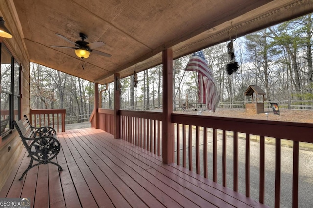 65 Weoka Ct, Ellijay, GA 30540 - wooden terrace featuring a ceiling fan