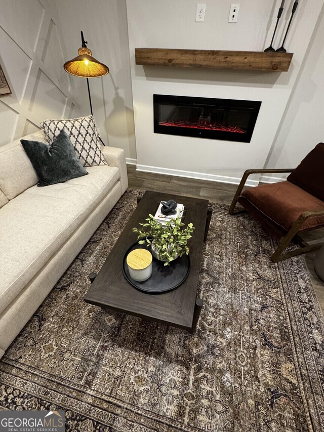 235 Ivey Ter Unit 40, Temple, GA 30179 - living area featuring a glass covered fireplace, baseboards, and wood finished floors
