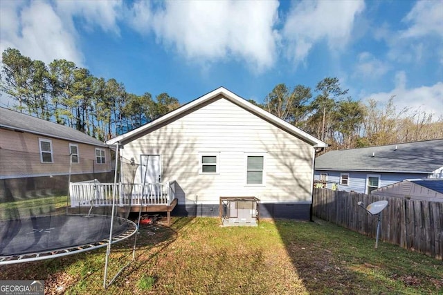 2478 Verbena Cir NW, Atlanta, GA 30314 - rear view of house featuring a deck, a trampoline, fence, a yard, and crawl space