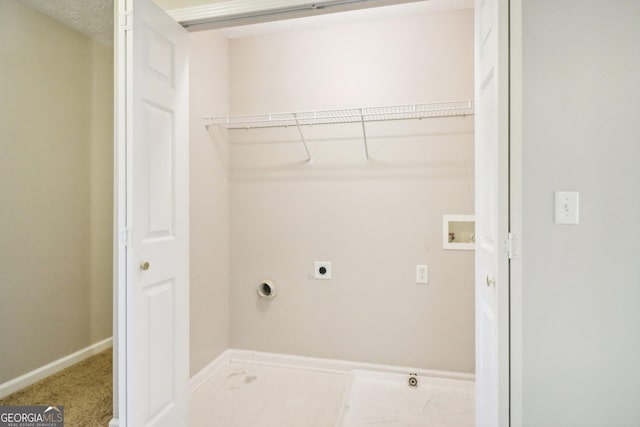 laundry area featuring laundry area, hookup for a washing machine, electric dryer hookup, and carpet