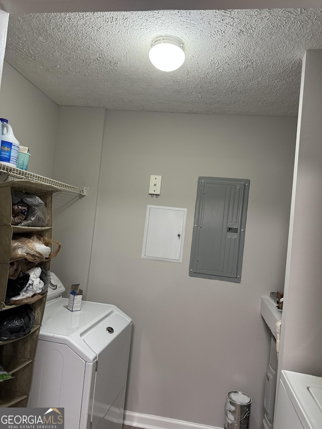 18102 Waldrop Cv, Decatur, GA 30034 - washroom with washing machine and dryer, a textured ceiling, laundry area, and electric panel