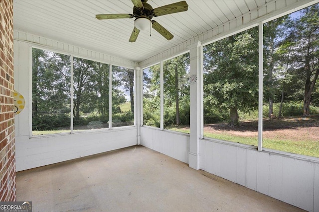 14 Carters Way, Forsyth, GA 31029 - unfurnished sunroom with a ceiling fan and view of scattered trees