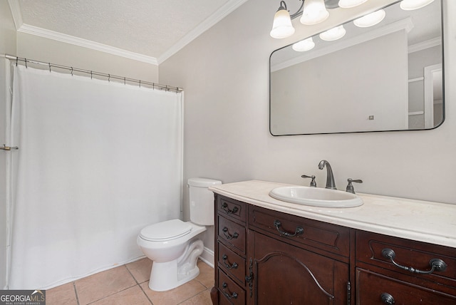 1875 Ebenezer Rd SW, Conyers, GA 30094 - bathroom featuring vanity, tile patterned floors, toilet, a shower with shower curtain, and crown molding