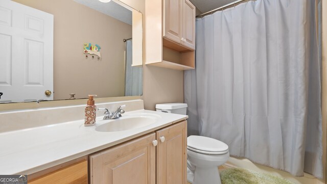 26 The Trl SE, Lindale, GA 30147 - bathroom with toilet, vanity, and curtained shower