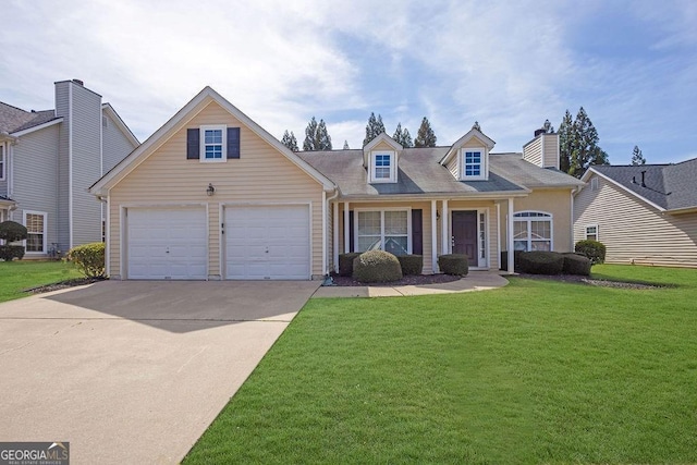 view of front of house featuring driveway, a garage, and a front yard