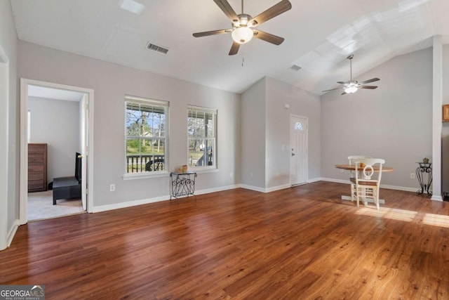 32 Martin Luther King Jr Dr, Commerce, GA 30529 - unfurnished living room featuring baseboards, ceiling fan, visible vents, and wood finished floors