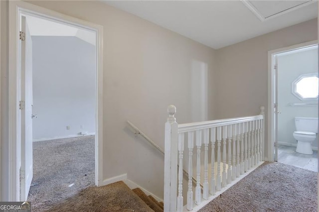 864 Oakhill Ct, Stone Mountain, GA 30088 - staircase featuring carpet flooring