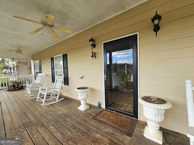 403 Holiday Rd, Franklin, GA 30217 - deck featuring a porch and a ceiling fan