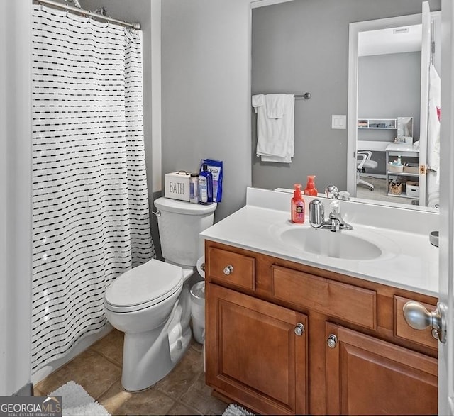 310 Persimmon Dr, Sharpsburg, GA 30277 - full bath featuring vanity, tile patterned floors, and curtained shower