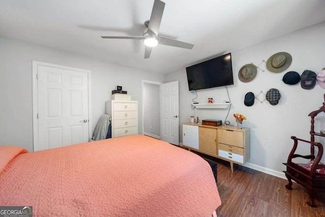 3015 Gold Creek Dr, Villa Rica, GA 30180 - bedroom featuring dark wood-style flooring and a ceiling fan