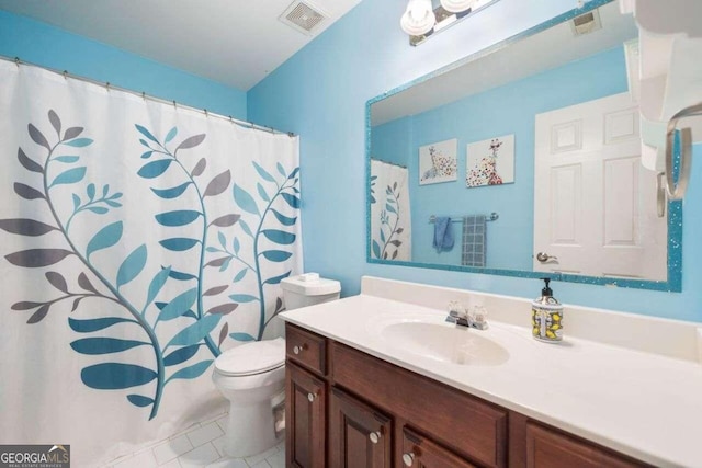 3015 Gold Creek Dr, Villa Rica, GA 30180 - bathroom featuring vanity, tile patterned floors, and a shower with curtain