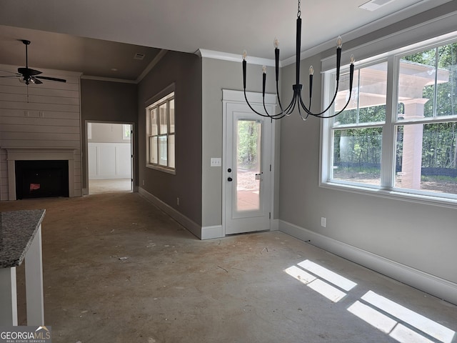 6841 Phillips Mill Rd, Douglasville, GA 30135 - foyer with ornamental molding, baseboards, a ceiling fan, healthy amount of natural light, and a chandelier