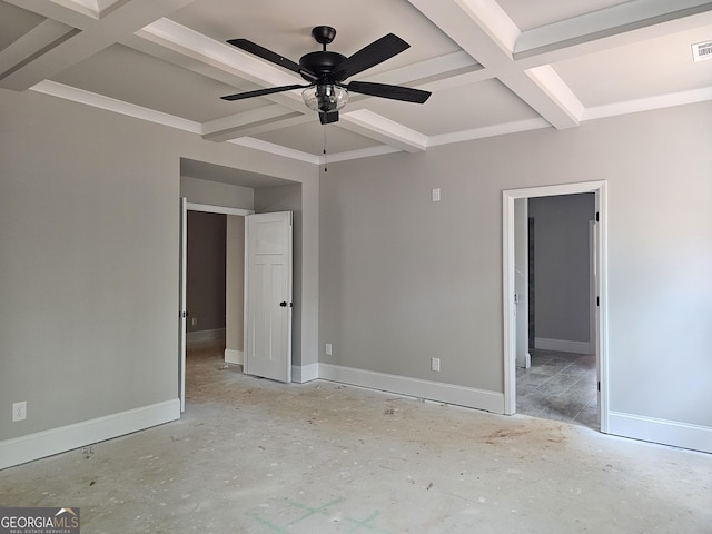 6841 Phillips Mill Rd, Douglasville, GA 30135 - unfurnished bedroom featuring coffered ceiling, baseboards, and beamed ceiling