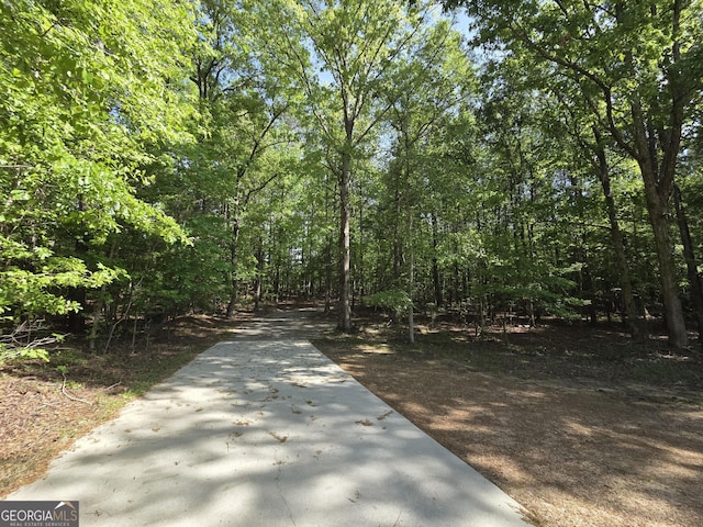 view of street with a wooded view