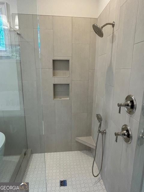 7 Fontaine Dr, Newnan, GA 30263 - full bath with a shower stall, toilet, and tile patterned flooring