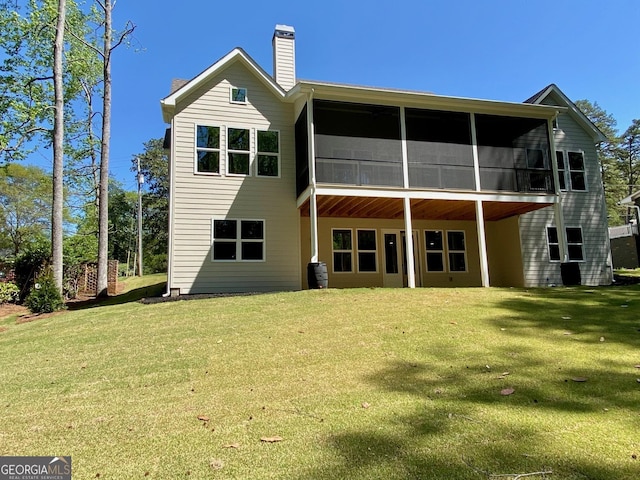 7 Fontaine Dr, Newnan, GA 30263 - rear view of property with a sunroom and a yard