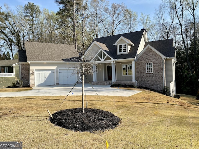 7 Fontaine Dr, Newnan, GA 30263 - craftsman inspired home featuring an attached garage, concrete driveway, covered porch, a front lawn, and a shingled roof